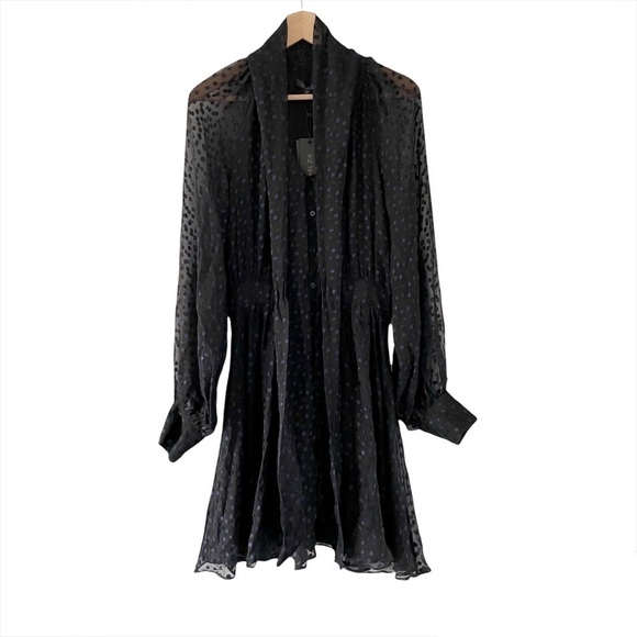 NWT Rachel Zoe Silk Tie Front Polka Dot Button Down Dress - Picture 3 of 12